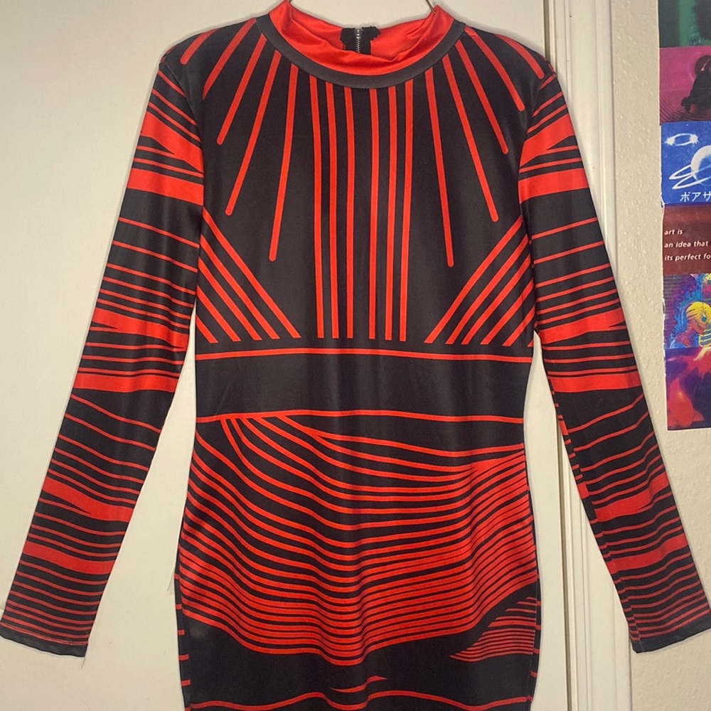 Cause Red & Black Abstract Lines Midi Dress